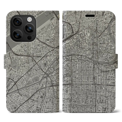 【北浜（大阪府）】地図柄iPhoneケース（手帳タイプ）モノトーン・iPhone 16 用