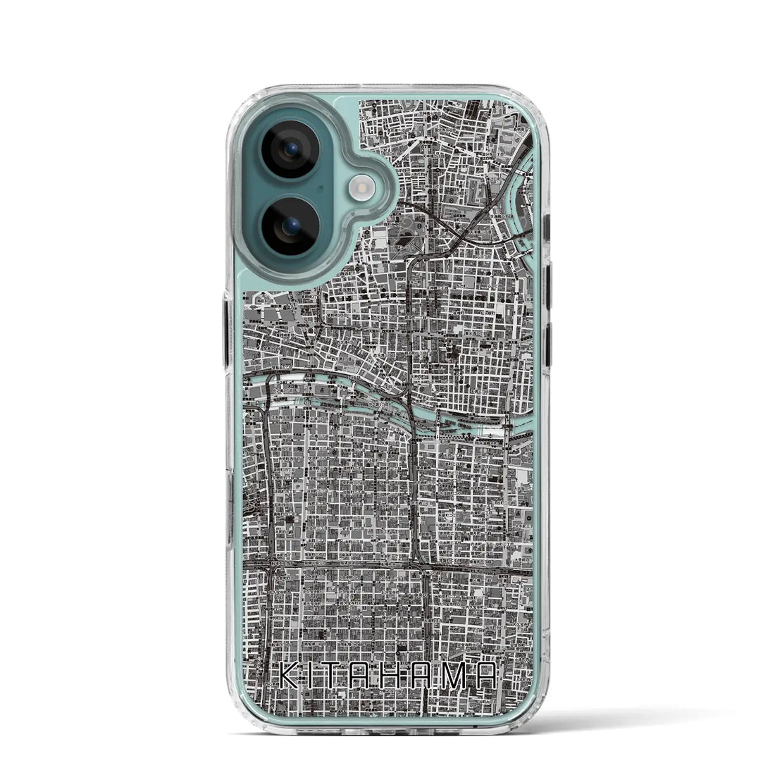 【北浜（大阪府）】地図柄iPhoneケース（MagSafeタイプ）モノトーン・iPhone 16 Pro 用