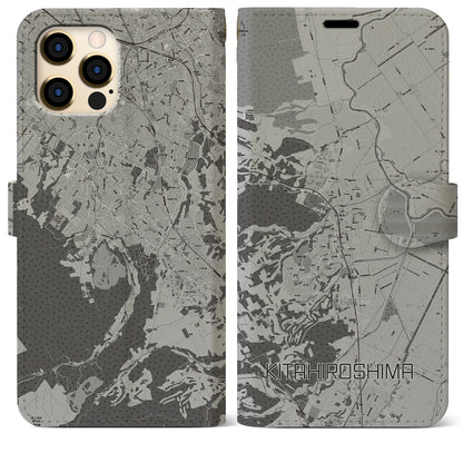 【北広島（広島県）】地図柄iPhoneケース（手帳タイプ）モノトーン・iPhone 12 Pro Max 用