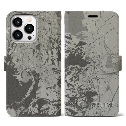 【北広島（広島県）】地図柄iPhoneケース（手帳タイプ）モノトーン・iPhone 13 Pro 用