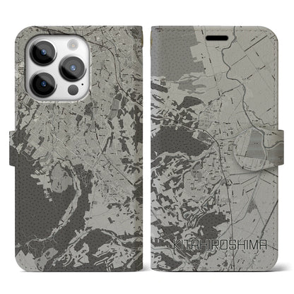 【北広島（広島県）】地図柄iPhoneケース（手帳タイプ）モノトーン・iPhone 14 Pro 用