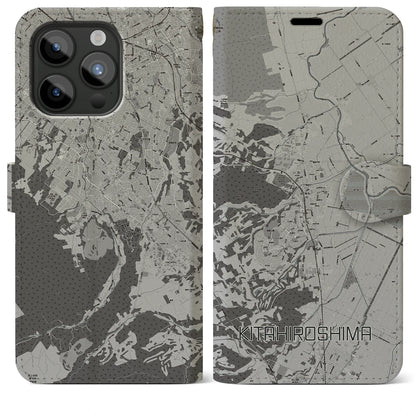 【北広島（広島県）】地図柄iPhoneケース（手帳タイプ）モノトーン・iPhone 15 Pro Max 用