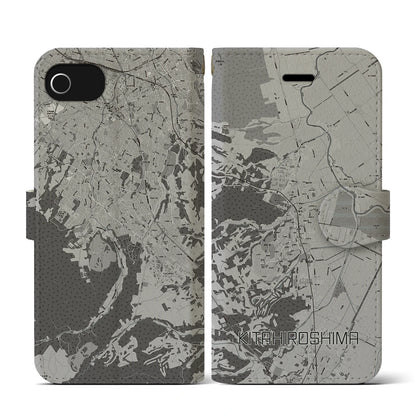 【北広島（広島県）】地図柄iPhoneケース（手帳タイプ）モノトーン・iPhone SE（第3 / 第2世代） / 8 / 7 / 6s / 6 用