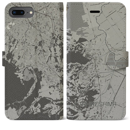 【北広島（広島県）】地図柄iPhoneケース（手帳タイプ）モノトーン・iPhone 8Plus /7Plus / 6sPlus / 6Plus 用