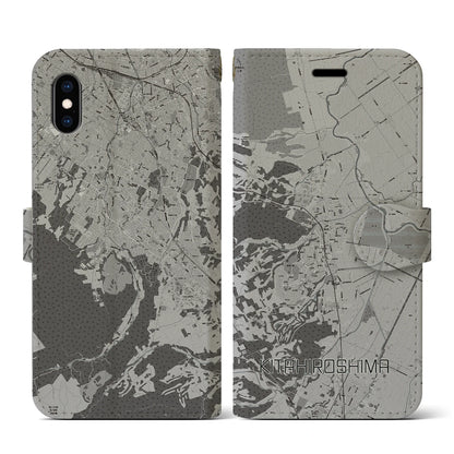 【北広島（広島県）】地図柄iPhoneケース（手帳タイプ）モノトーン・iPhone XS / X 用