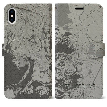 【北広島（広島県）】地図柄iPhoneケース（手帳タイプ）モノトーン・iPhone XS Max 用