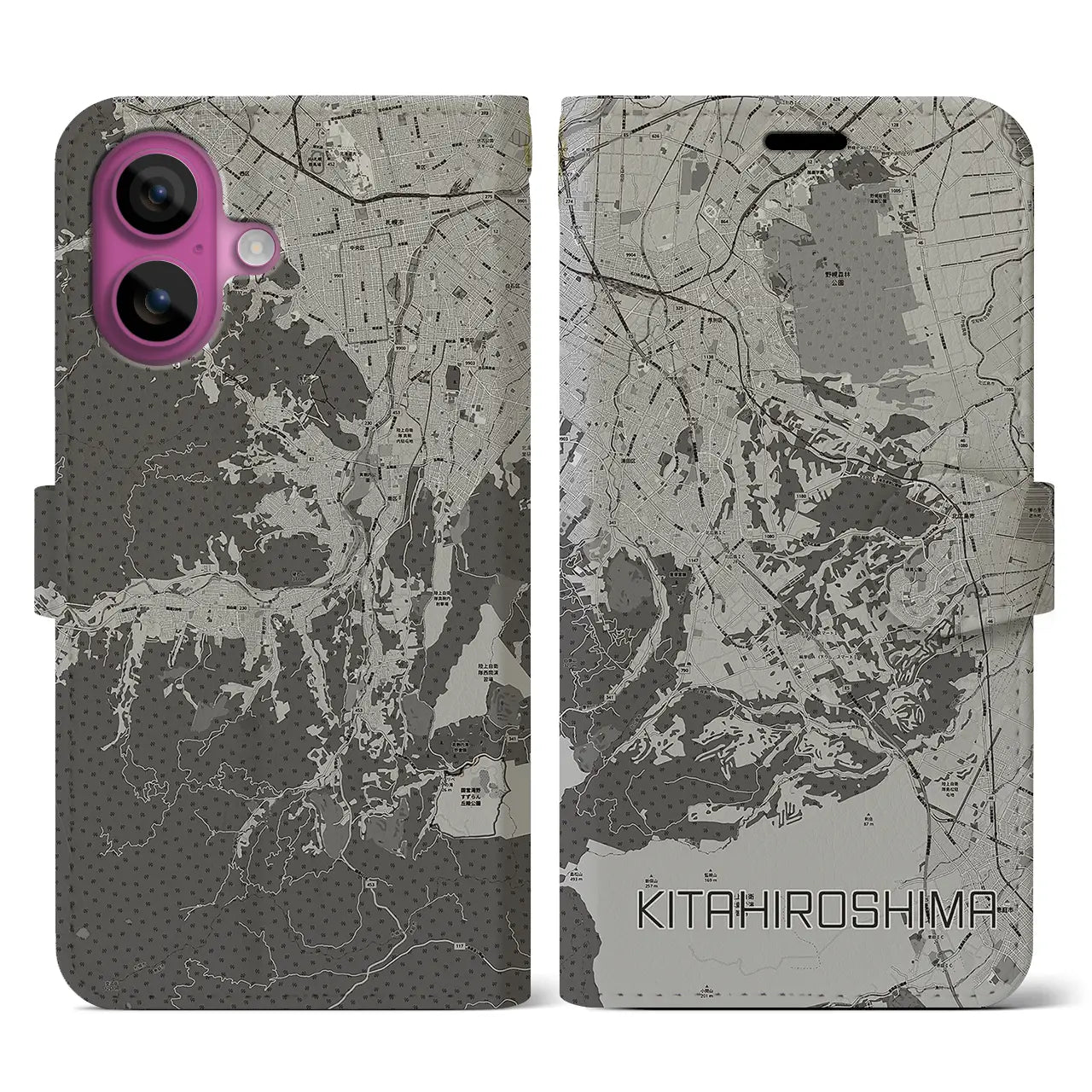【北広島2(北海道)】地図柄iPhoneケース(手帳タイプ)