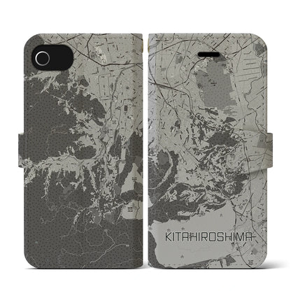 【北広島2（北海道）】地図柄iPhoneケース（手帳タイプ）モノトーン・iPhone SE（第3 / 第2世代） / 8 / 7 / 6s / 6 用