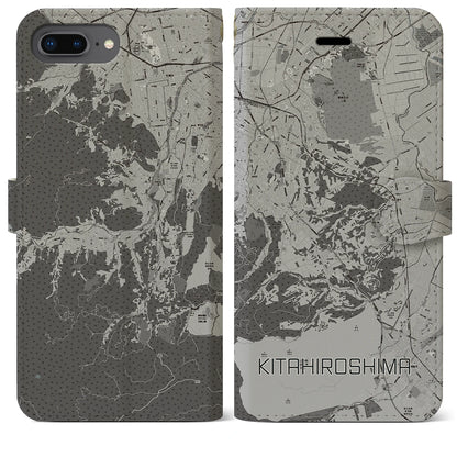 【北広島2（北海道）】地図柄iPhoneケース（手帳タイプ）モノトーン・iPhone 8Plus /7Plus / 6sPlus / 6Plus 用