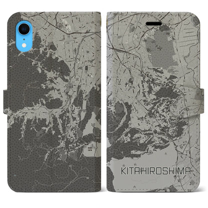 【北広島2（北海道）】地図柄iPhoneケース（手帳タイプ）モノトーン・iPhone XR 用