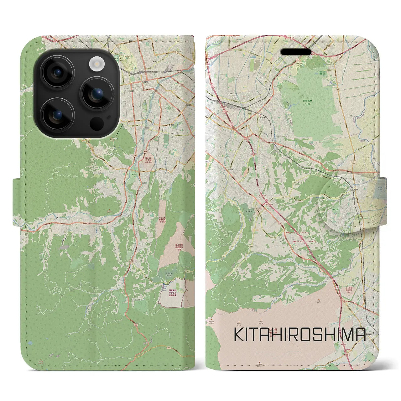 【北広島2（北海道）】地図柄iPhoneケース（手帳タイプ）ナチュラル・iPhone 16 用