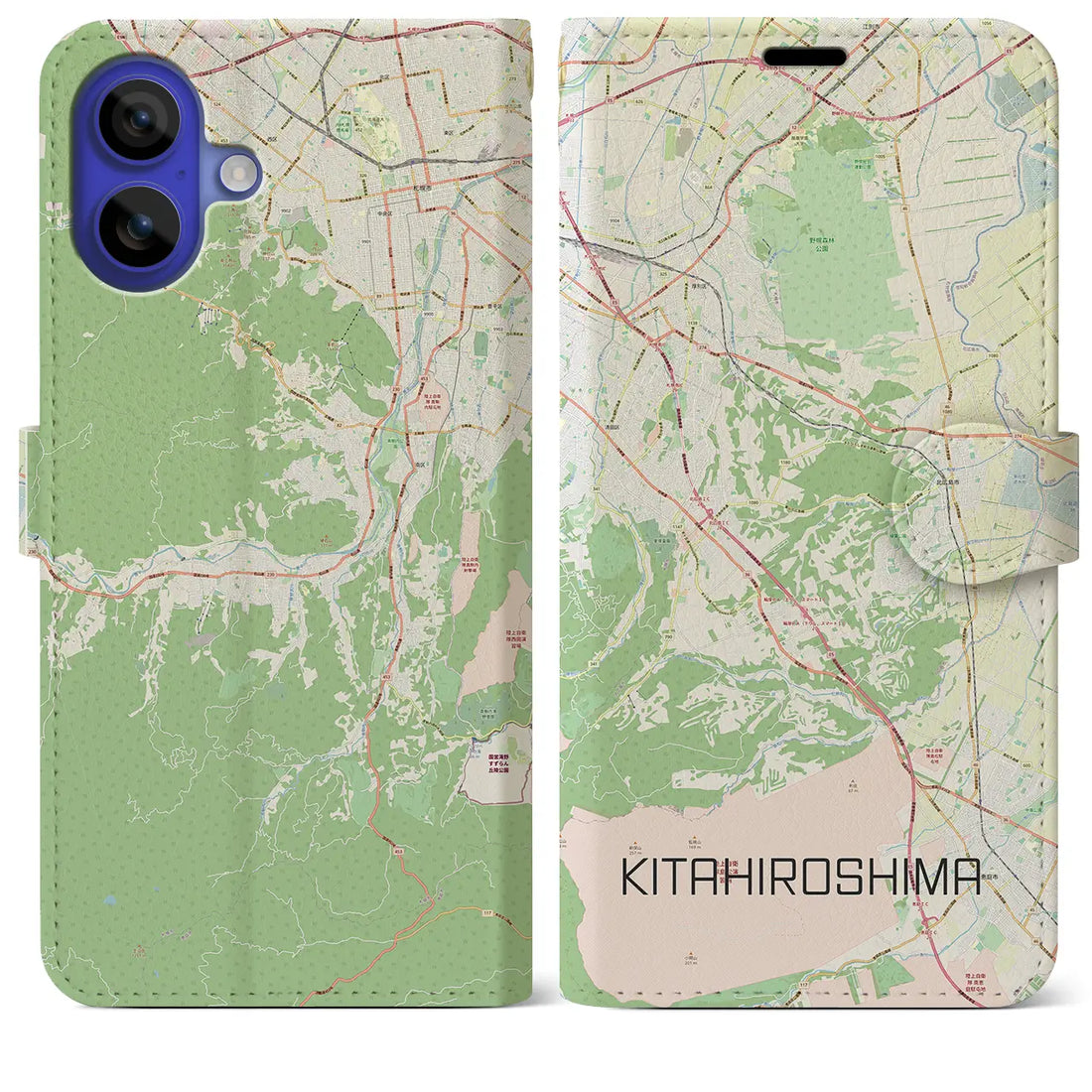 【北広島2（北海道）】地図柄iPhoneケース（手帳タイプ）ナチュラル・iPhone 16 Pro Max 用