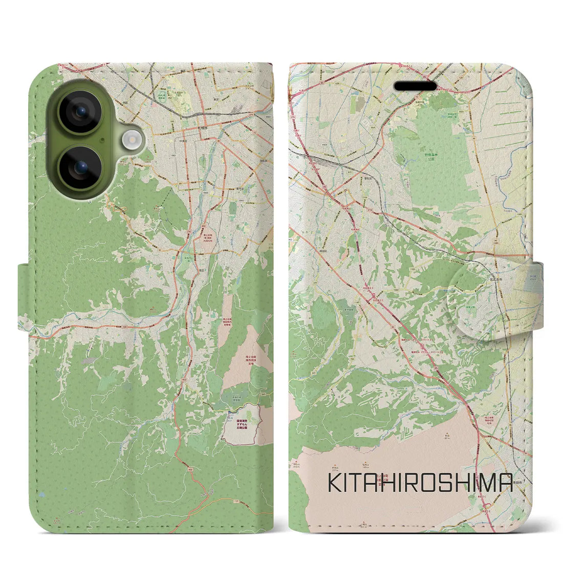 【北広島2(北海道)】地図柄iPhoneケース(手帳タイプ)ナチュラル・iPhone 17 Pro Max 用