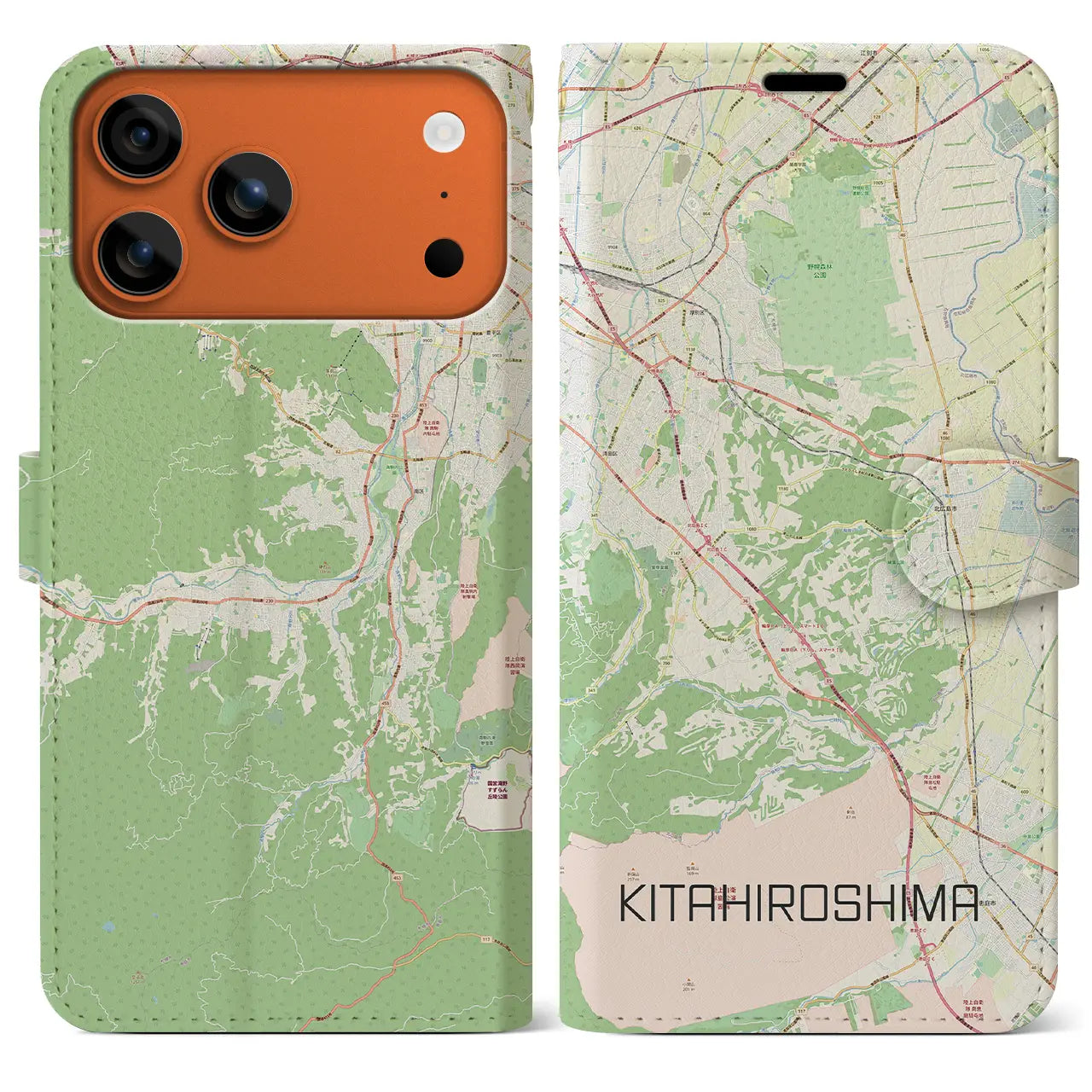 【北広島2(北海道)】地図柄iPhoneケース(手帳タイプ)