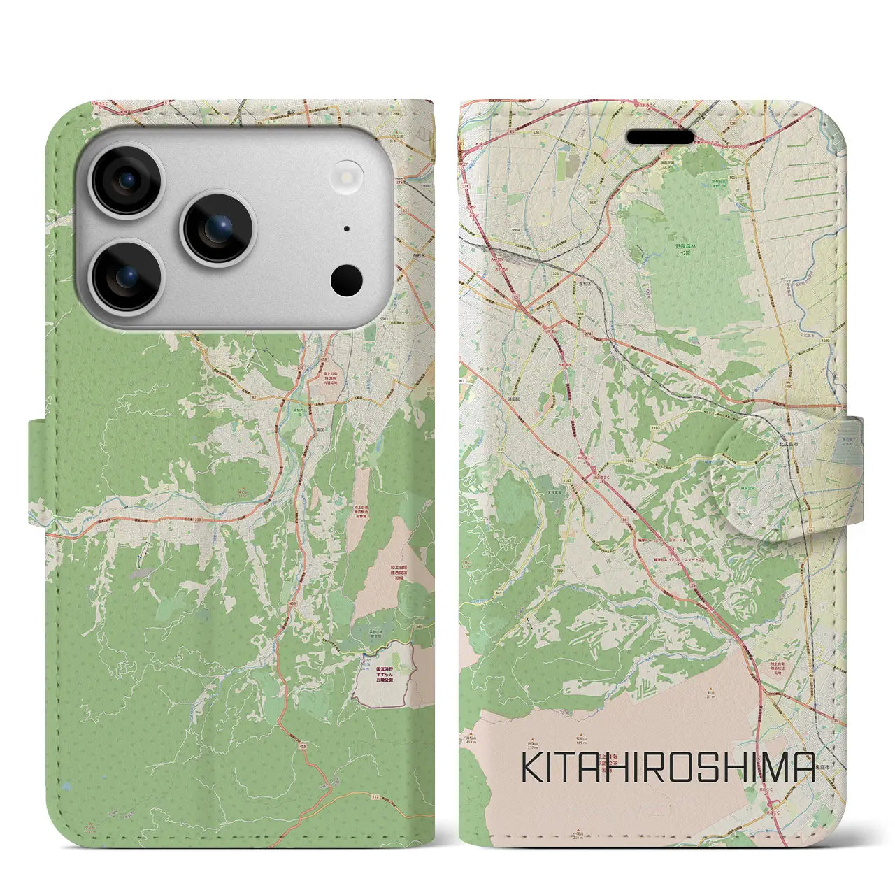 【北広島2(北海道)】地図柄iPhoneケース(手帳タイプ)
