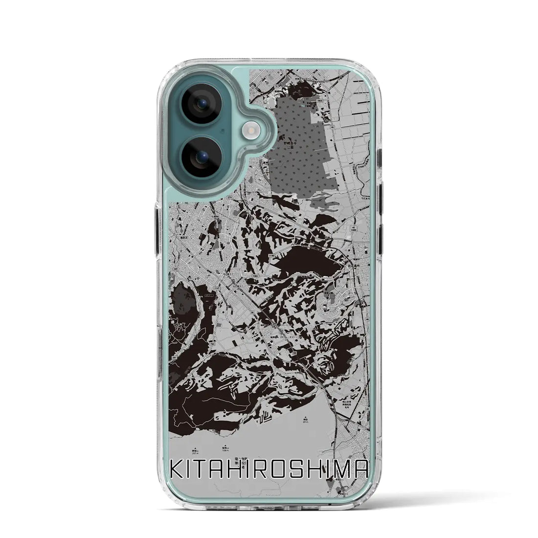 【北広島2（北海道）】地図柄iPhoneケース（MagSafeタイプ）モノトーン・iPhone 16 Pro 用