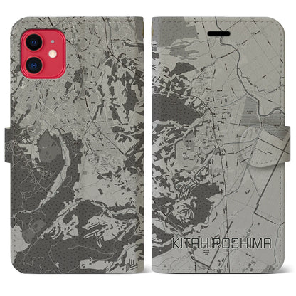 【北広島（北海道）】地図柄iPhoneケース（手帳タイプ）モノトーン・iPhone 11 用