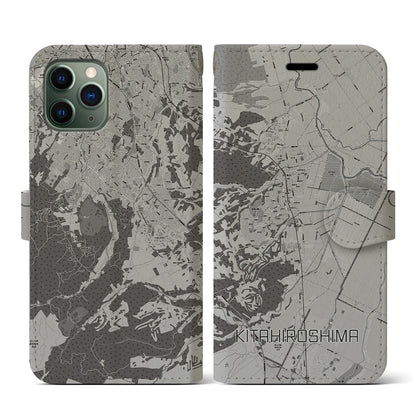 【北広島（北海道）】地図柄iPhoneケース（手帳タイプ）モノトーン・iPhone 11 Pro 用