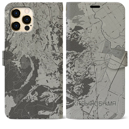 【北広島（北海道）】地図柄iPhoneケース（手帳タイプ）モノトーン・iPhone 12 Pro Max 用