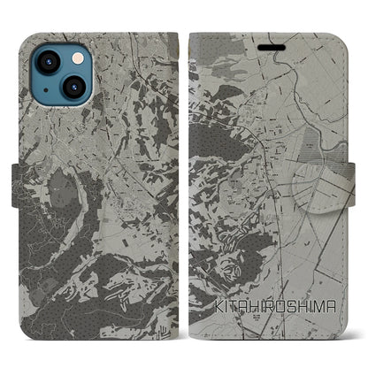 【北広島（北海道）】地図柄iPhoneケース（手帳タイプ）モノトーン・iPhone 13 用