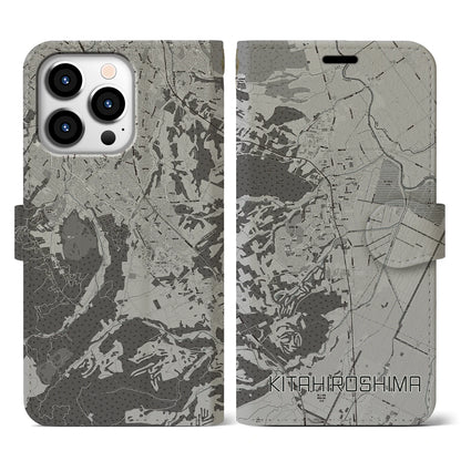 【北広島（北海道）】地図柄iPhoneケース（手帳タイプ）モノトーン・iPhone 13 Pro 用