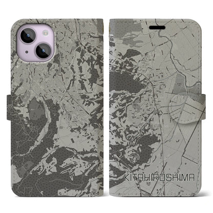 【北広島（北海道）】地図柄iPhoneケース（手帳タイプ）モノトーン・iPhone 14 用