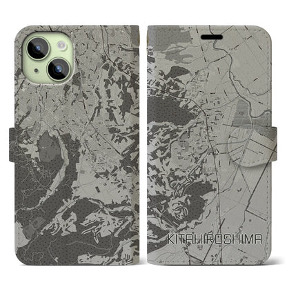 【北広島（北海道）】地図柄iPhoneケース（手帳タイプ）モノトーン・iPhone 15 用