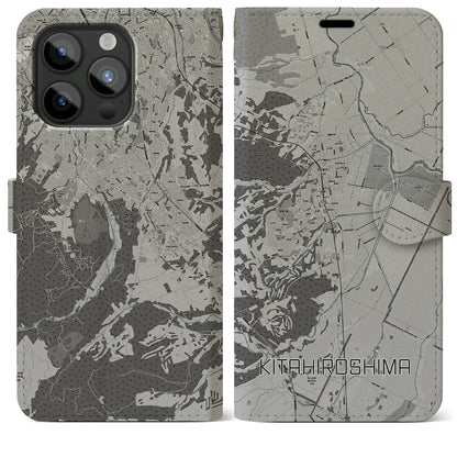 【北広島（北海道）】地図柄iPhoneケース（手帳タイプ）モノトーン・iPhone 15 Pro Max 用