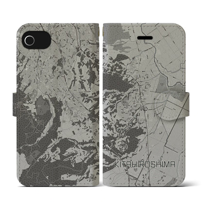 【北広島（北海道）】地図柄iPhoneケース（手帳タイプ）モノトーン・iPhone SE（第3 / 第2世代） / 8 / 7 / 6s / 6 用