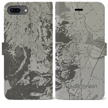 【北広島（北海道）】地図柄iPhoneケース（手帳タイプ）モノトーン・iPhone 8Plus /7Plus / 6sPlus / 6Plus 用