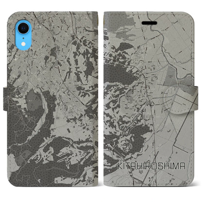 【北広島（北海道）】地図柄iPhoneケース（手帳タイプ）モノトーン・iPhone XR 用