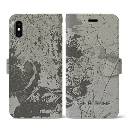 【北広島（北海道）】地図柄iPhoneケース（手帳タイプ）モノトーン・iPhone XS / X 用