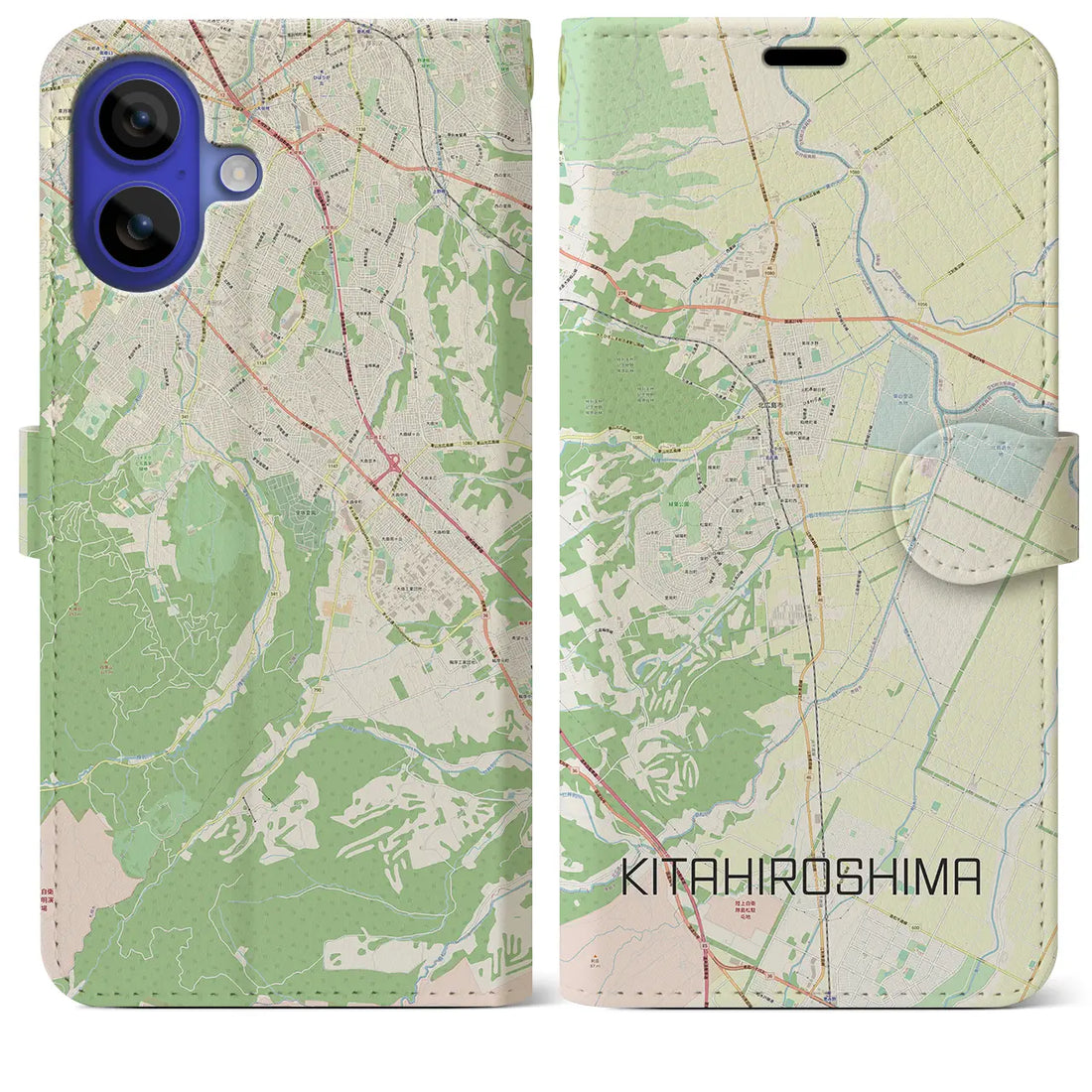 【北広島（北海道）】地図柄iPhoneケース（手帳タイプ）ナチュラル・iPhone 16 Pro Max 用