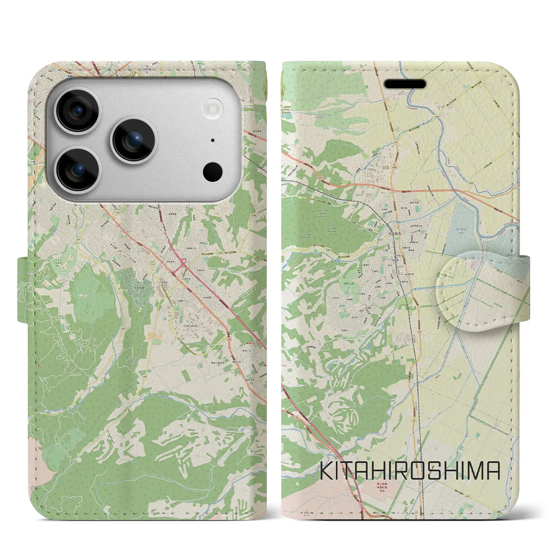 【北広島(北海道)】地図柄iPhoneケース(手帳タイプ)モノトーン・iPhone 17 Pro Max 用