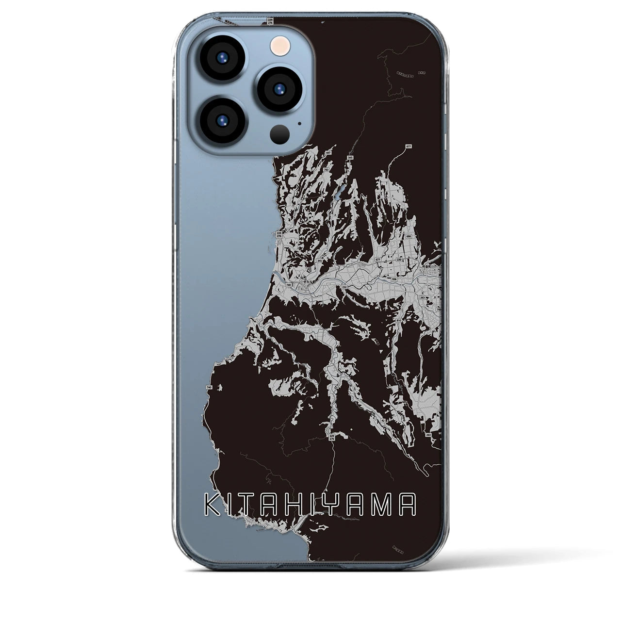 【北檜山（北海道）】地図柄iPhoneケース（クリアタイプ）モノトーン・iPhone 13 Pro Max 用