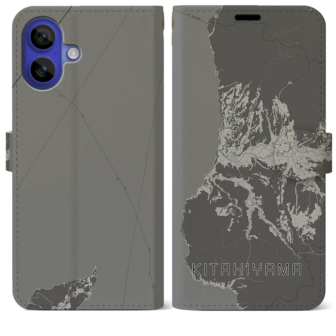 【北檜山(北海道)】地図柄iPhoneケース(手帳タイプ)モノトーン・iPhone 16 Pro Max 用