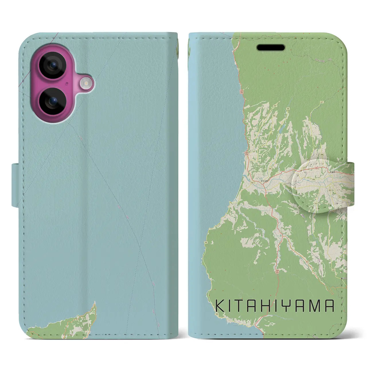 【北檜山（北海道）】地図柄iPhoneケース（手帳タイプ）ナチュラル・iPhone 16 Pro 用