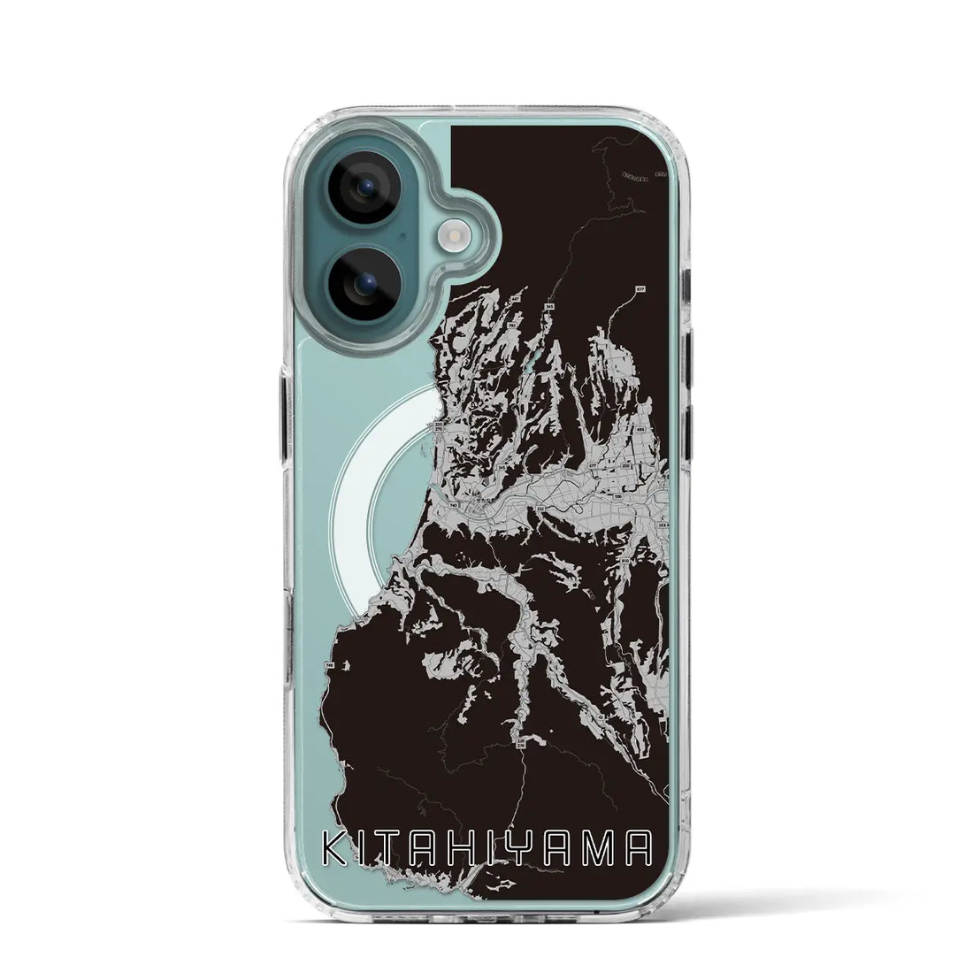 【北檜山（北海道）】地図柄iPhoneケース（MagSafeタイプ）モノトーン・iPhone 16 Pro 用