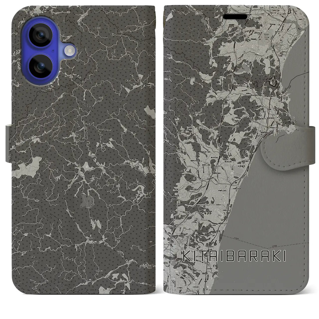 【北茨城(茨城県)】地図柄iPhoneケース(手帳タイプ)モノトーン・iPhone 16 Pro Max 用