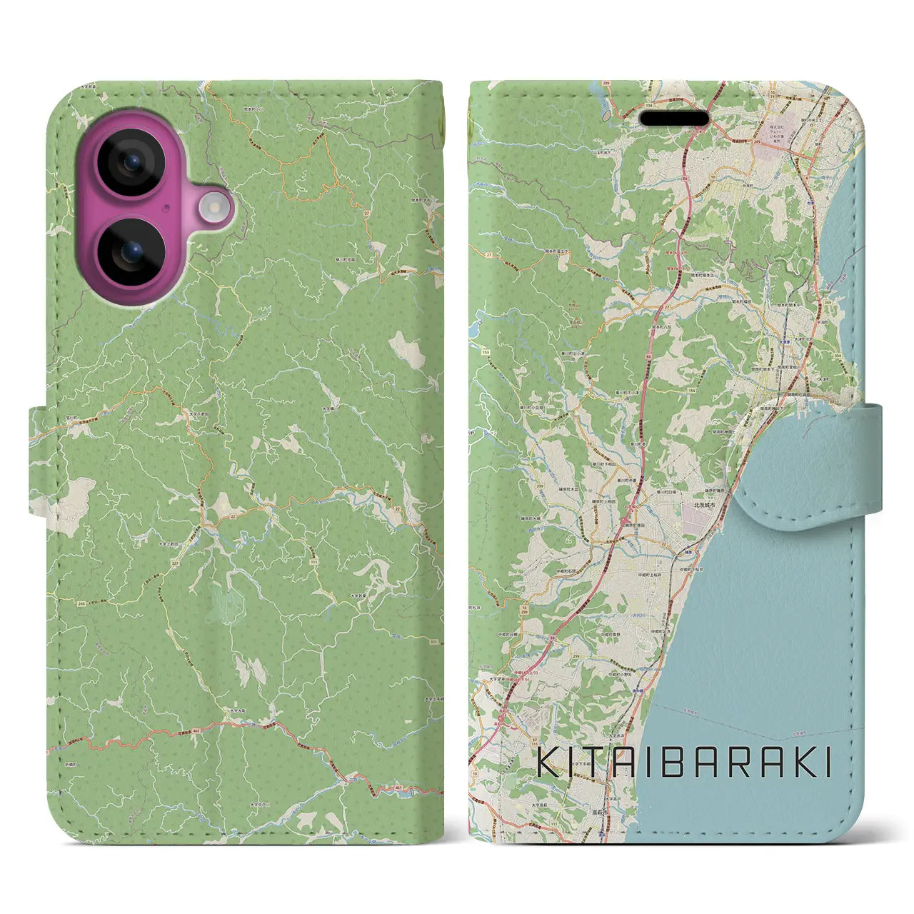 【北茨城（茨城県）】地図柄iPhoneケース（手帳タイプ）ナチュラル・iPhone 16 Pro 用