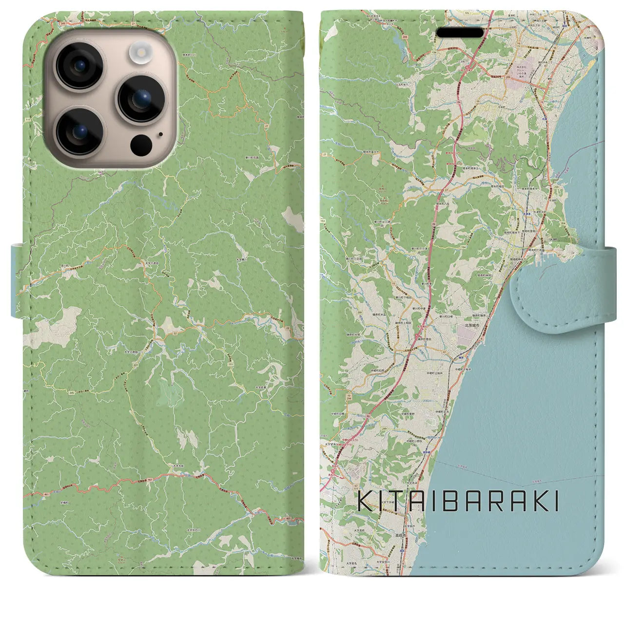 【北茨城（茨城県）】地図柄iPhoneケース（手帳タイプ）ナチュラル・iPhone 16 Plus 用