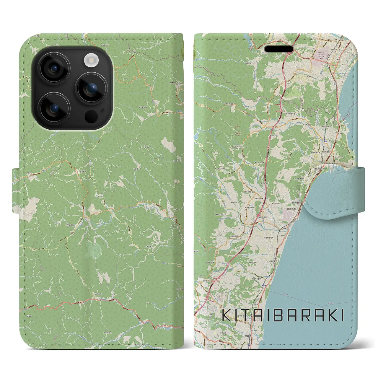 【北茨城（茨城県）】地図柄iPhoneケース（手帳タイプ）ナチュラル・iPhone 16 用