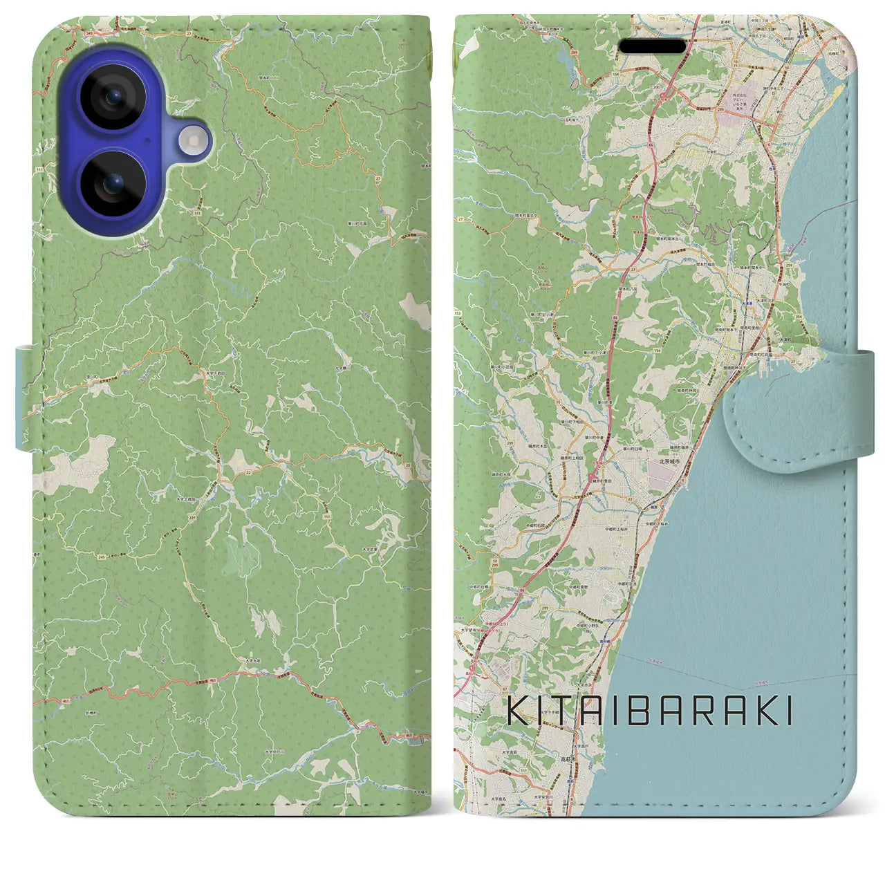 【北茨城（茨城県）】地図柄iPhoneケース（手帳タイプ）ナチュラル・iPhone 16 Pro Max 用