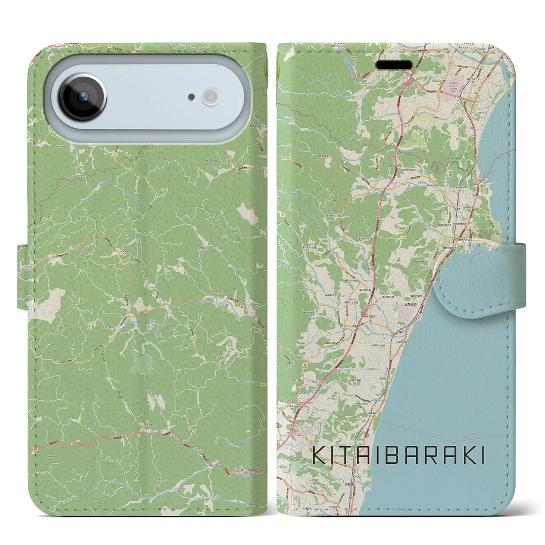 【北茨城（茨城県）】地図柄iPhoneケース（手帳タイプ）モノトーン・iPhone 17 Pro Max 用