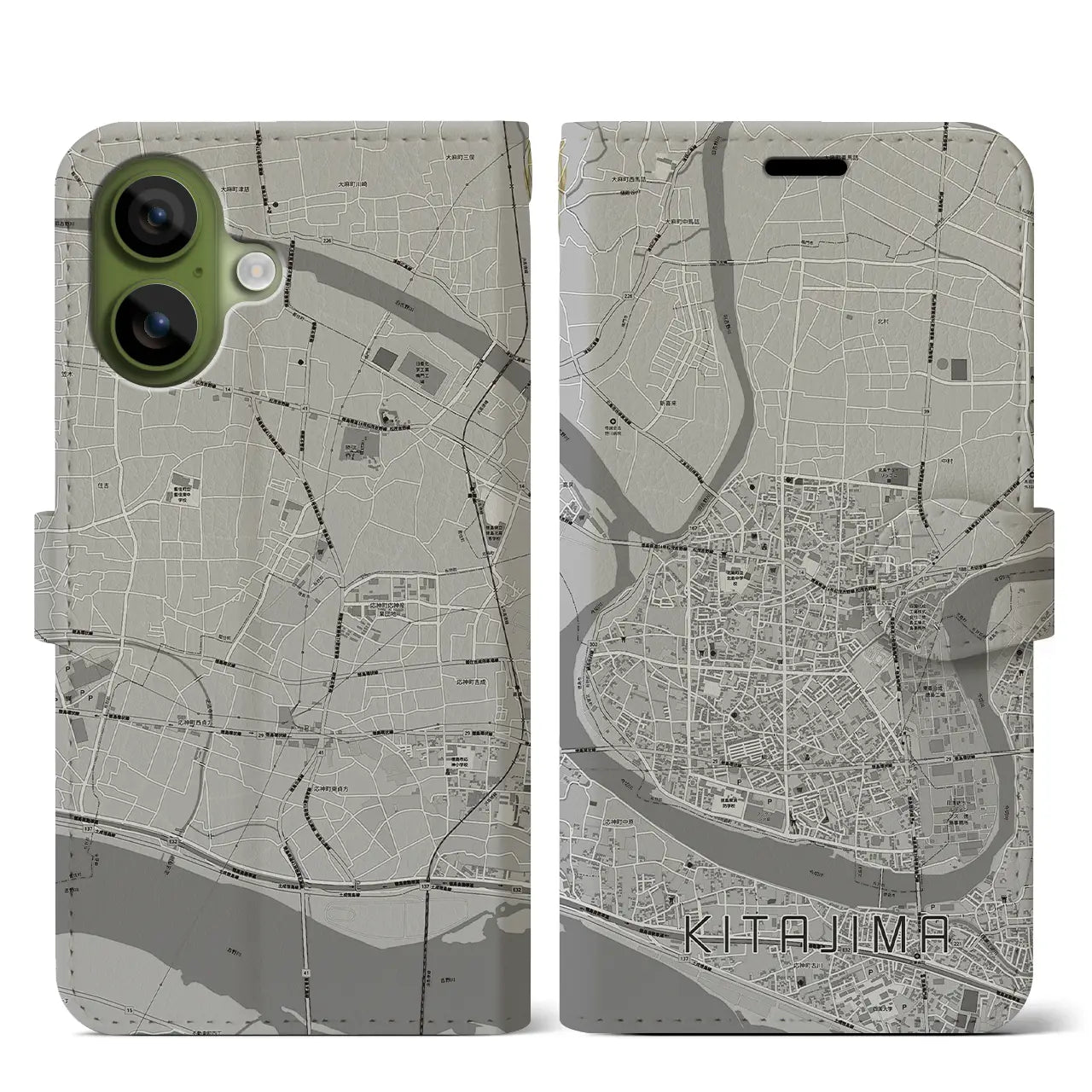 【北島（徳島県）】地図柄iPhoneケース（手帳タイプ）