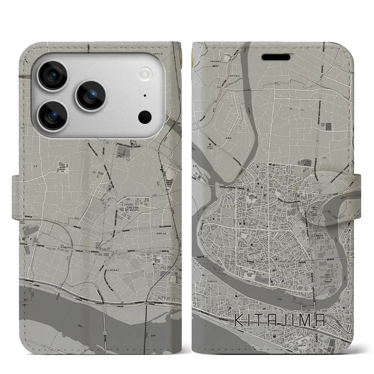 【北島（徳島県）】地図柄iPhoneケース（手帳タイプ）