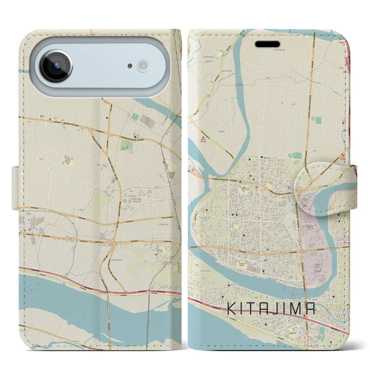 【北島（徳島県）】地図柄iPhoneケース（手帳タイプ）