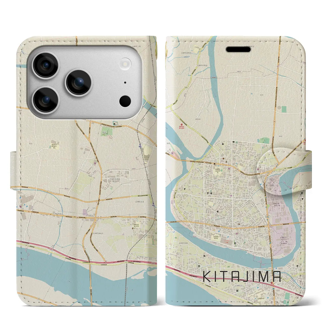 【北島（徳島県）】地図柄iPhoneケース（手帳タイプ）