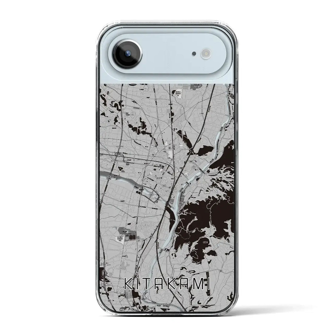 【北上(岩手県)】地図柄iPhoneケース(クリアタイプ)モノトーン・iPhone 17 Pro Max 用