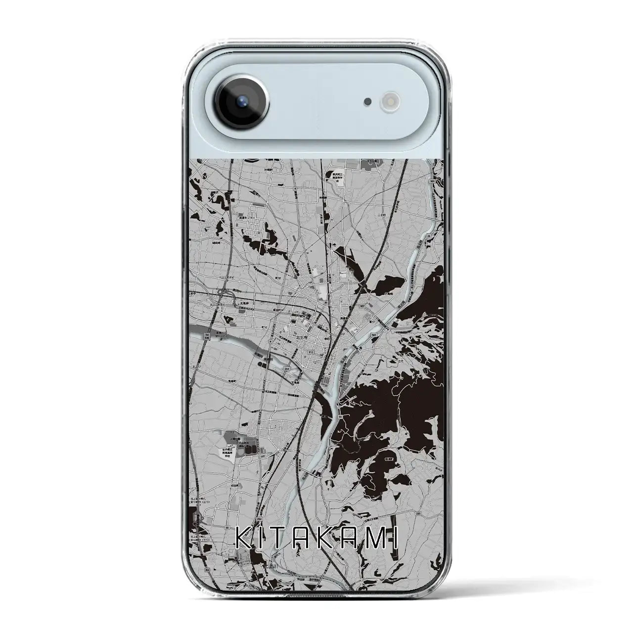【北上（岩手県）】地図柄iPhoneケース（クリアタイプ）モノトーン・iPhone 17 Pro Max 用